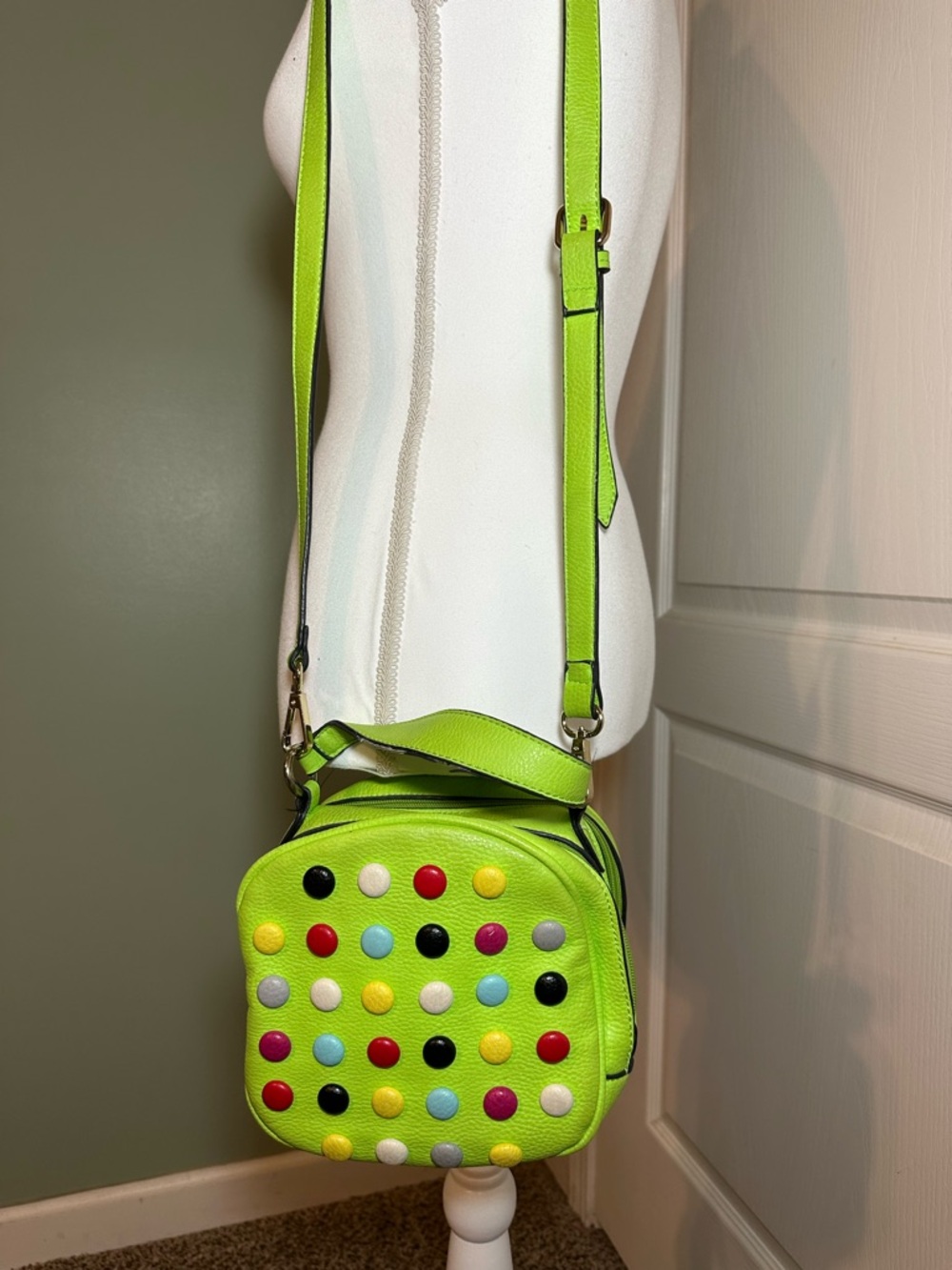 Retro colorful Crossbody Bag with Multicolor Studs - Picture 2 of 10